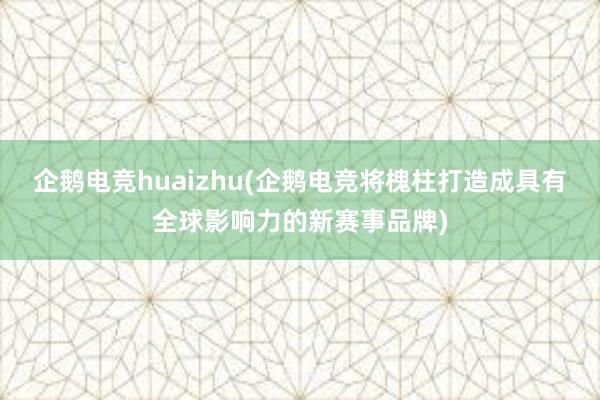 企鹅电竞huaizhu(企鹅电竞将槐柱打造成具有全球影响力的新赛事品牌)