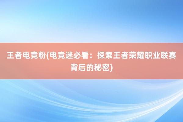 王者电竞粉(电竞迷必看：探索王者荣耀职业联赛背后的秘密)