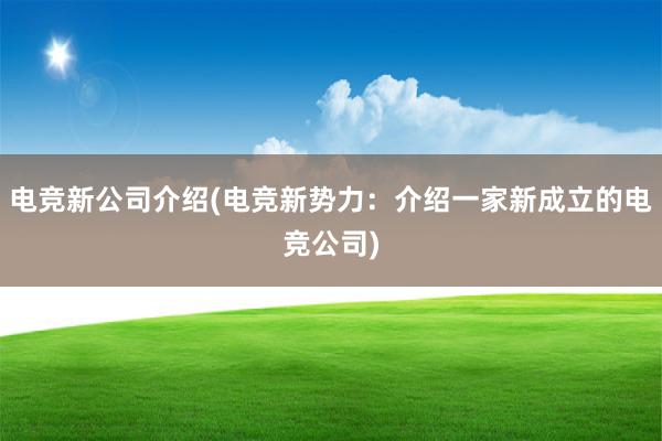 电竞新公司介绍(电竞新势力：介绍一家新成立的电竞公司)