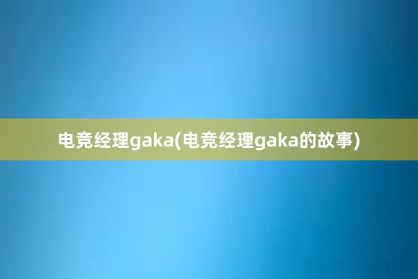 电竞经理gaka(电竞经理gaka的故事)