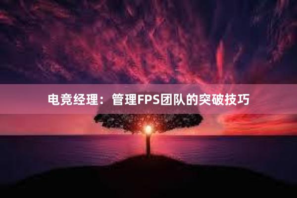 电竞经理：管理FPS团队的突破技巧