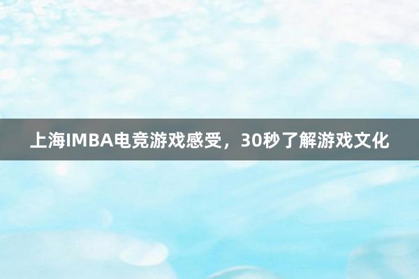 上海IMBA电竞游戏感受，30秒了解游戏文化